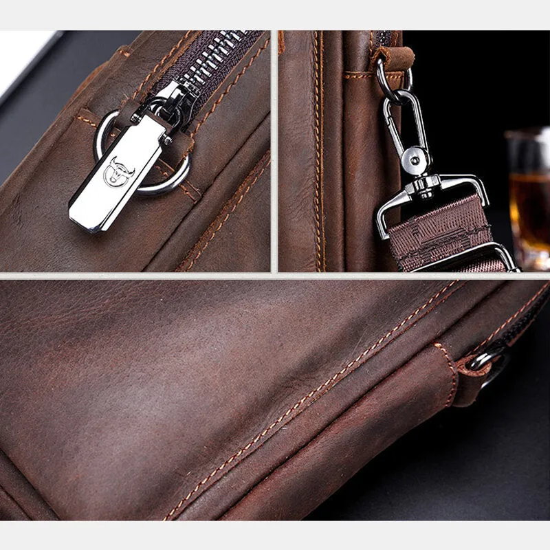 Men Genuine Leather Large Capacity Vintage 6.5 Inch Phone Bag Waist Bag Shoulder Bag Crossbody Bag