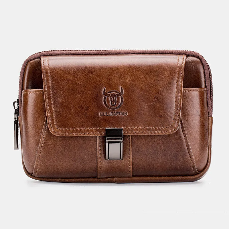 Men Genuine Leather Thick Zipper Waist Bag Phone Cover Belt Bag