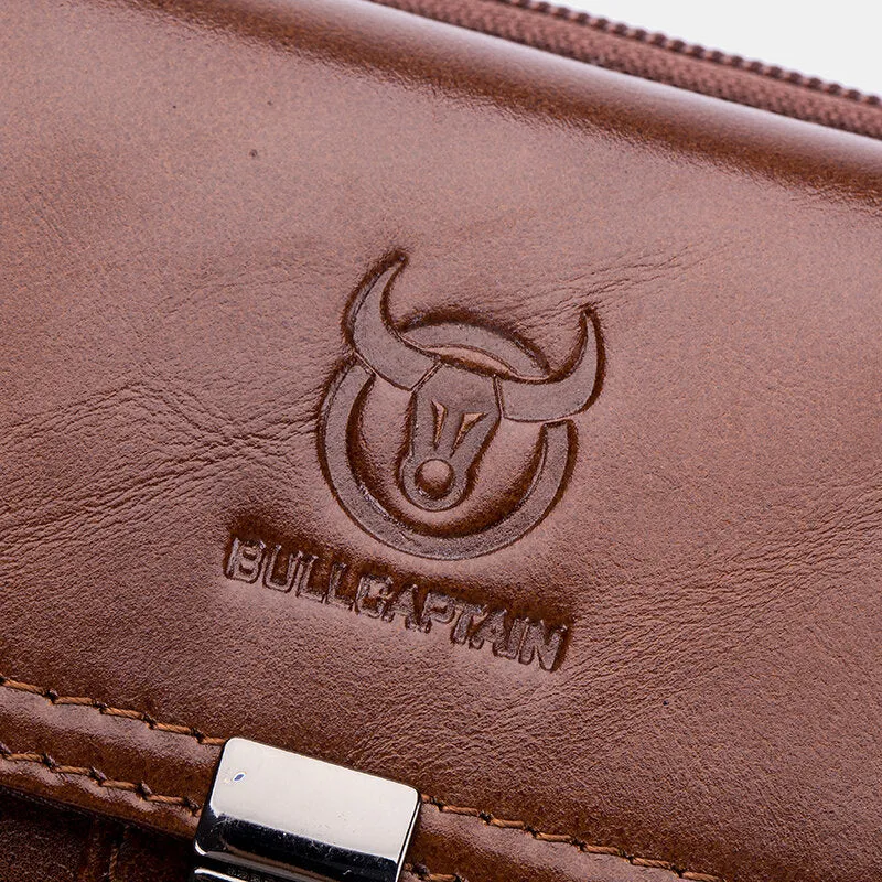 Men Genuine Leather Thick Zipper Waist Bag Phone Cover Belt Bag