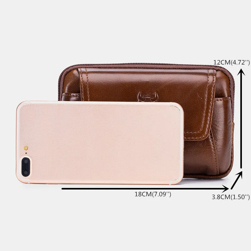 Men Genuine Leather Thick Zipper Waist Bag Phone Cover Belt Bag