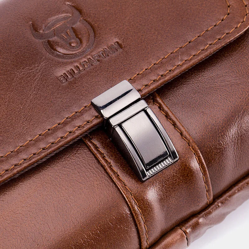 Men Genuine Leather Thick Zipper Waist Bag Phone Cover Belt Bag
