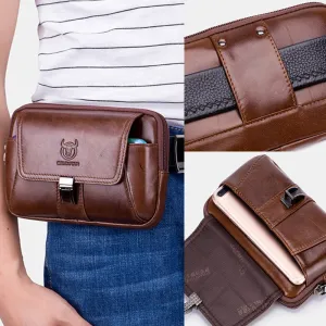 Men Genuine Leather Thick Zipper Waist Bag Phone Cover Belt Bag