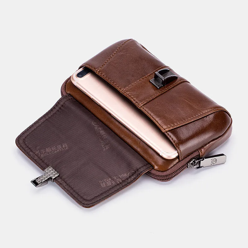 Men Genuine Leather Thick Zipper Waist Bag Phone Cover Belt Bag