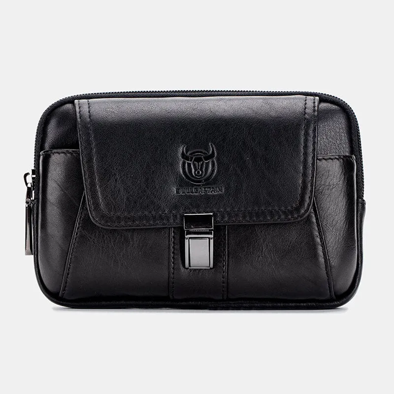 Men Genuine Leather Thick Zipper Waist Bag Phone Cover Belt Bag