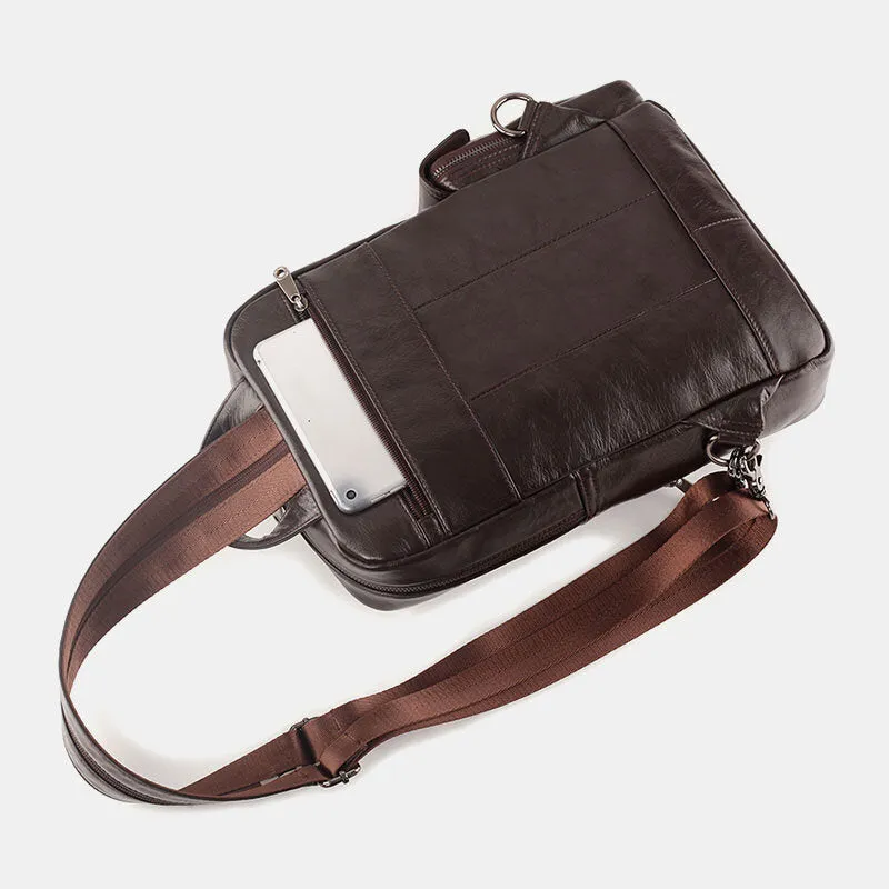 Men Genuine Leather Travel Cowhide Crossbody Bag Backpack