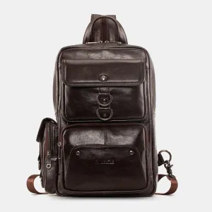 Men Genuine Leather Travel Cowhide Crossbody Bag Backpack