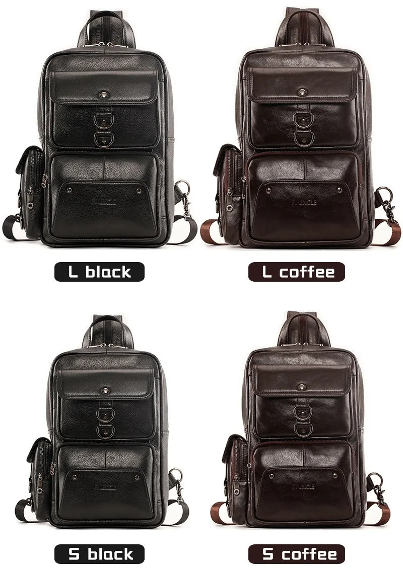 Men Genuine Leather Travel Cowhide Crossbody Bag Backpack