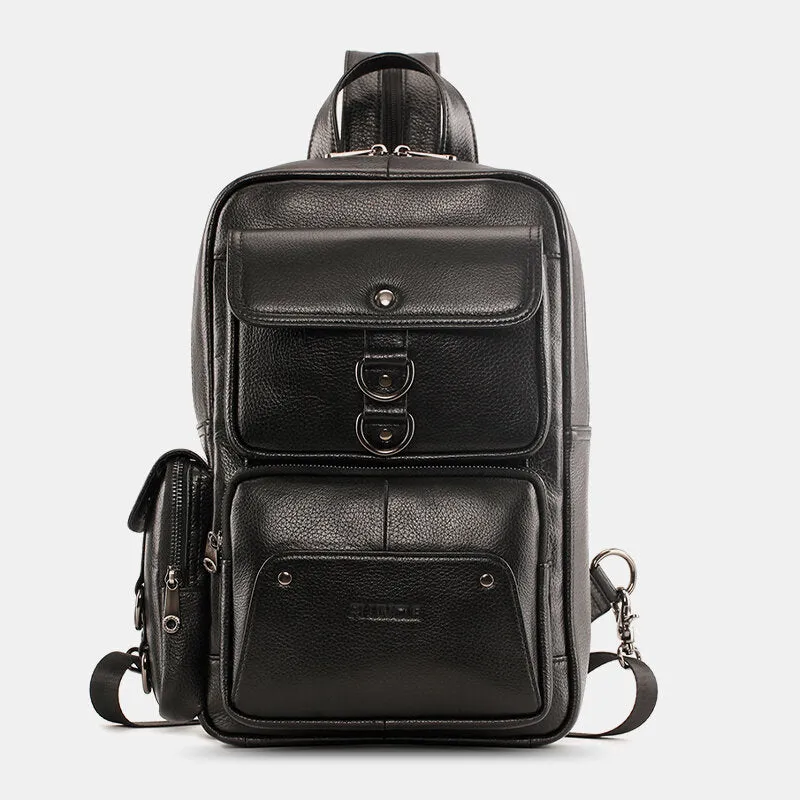 Men Genuine Leather Travel Cowhide Crossbody Bag Backpack