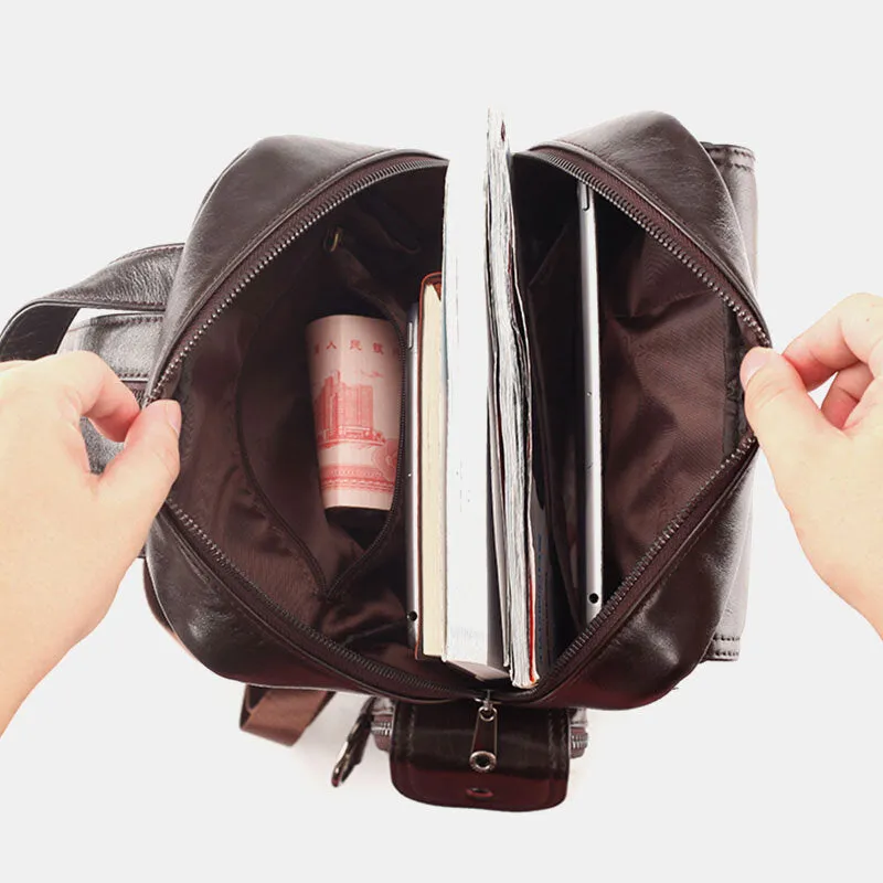 Men Genuine Leather Travel Cowhide Crossbody Bag Backpack