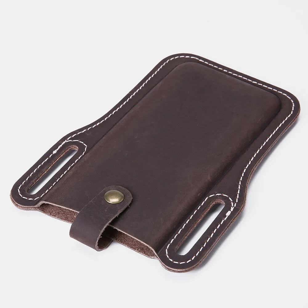 Men Genuine Leather Vintage 6.3 inch Phone Bag Waist Bag Pouch Leather Belt Bag Purse