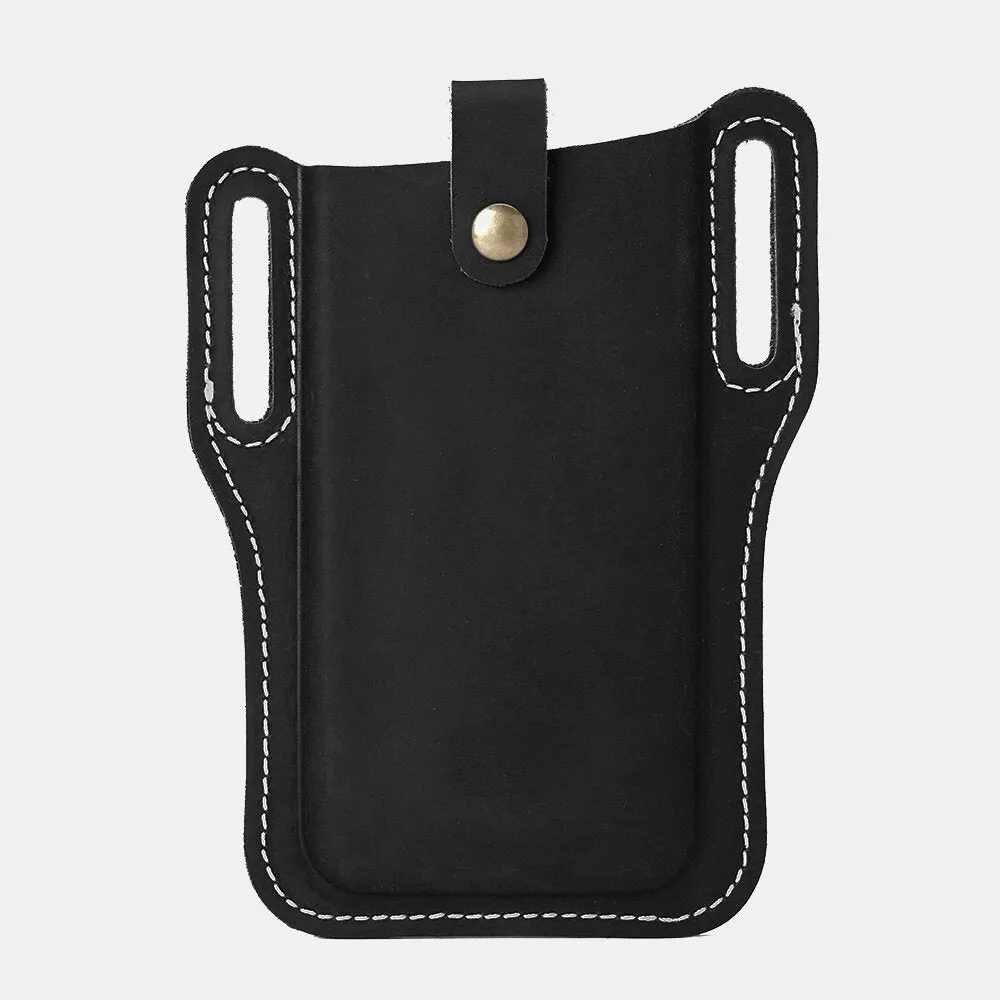 Men Genuine Leather Vintage 6.3 inch Phone Bag Waist Bag Pouch Leather Belt Bag Purse