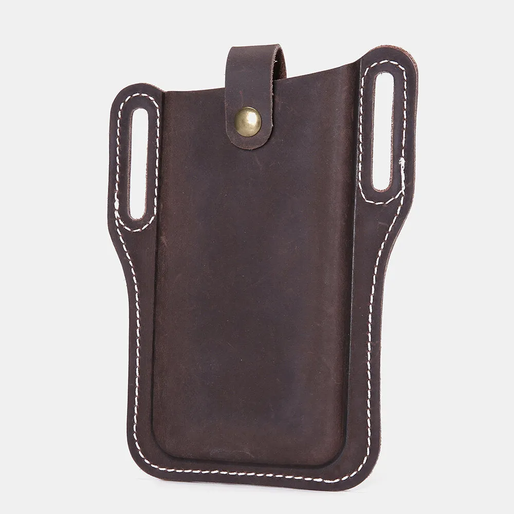 Men Genuine Leather Vintage 6.3 inch Phone Bag Waist Bag Pouch Leather Belt Bag Purse