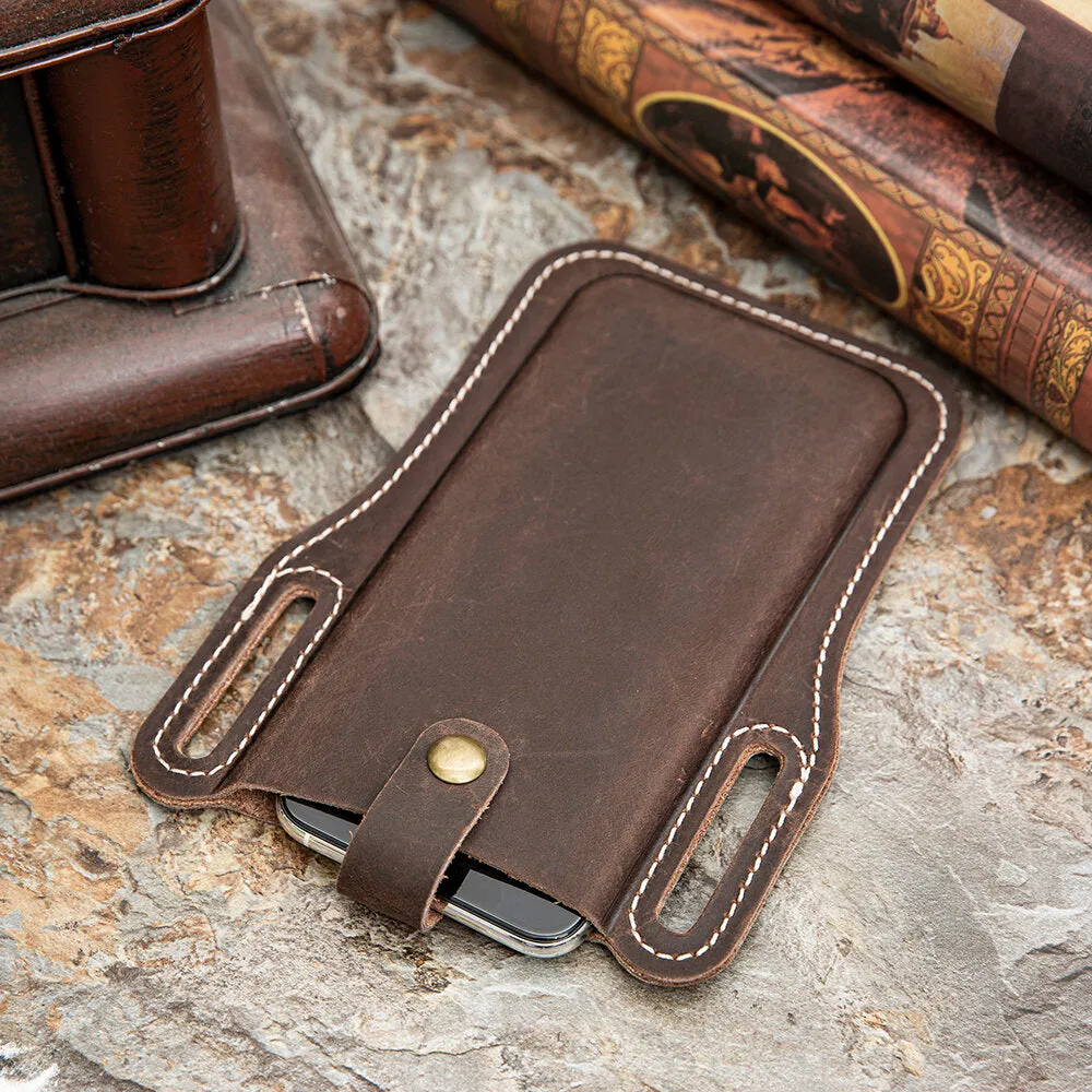 Men Genuine Leather Vintage 6.3 inch Phone Bag Waist Bag Pouch Leather Belt Bag Purse