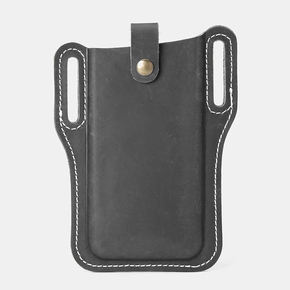 Men Genuine Leather Vintage 6.3 inch Phone Bag Waist Bag Pouch Leather Belt Bag Purse