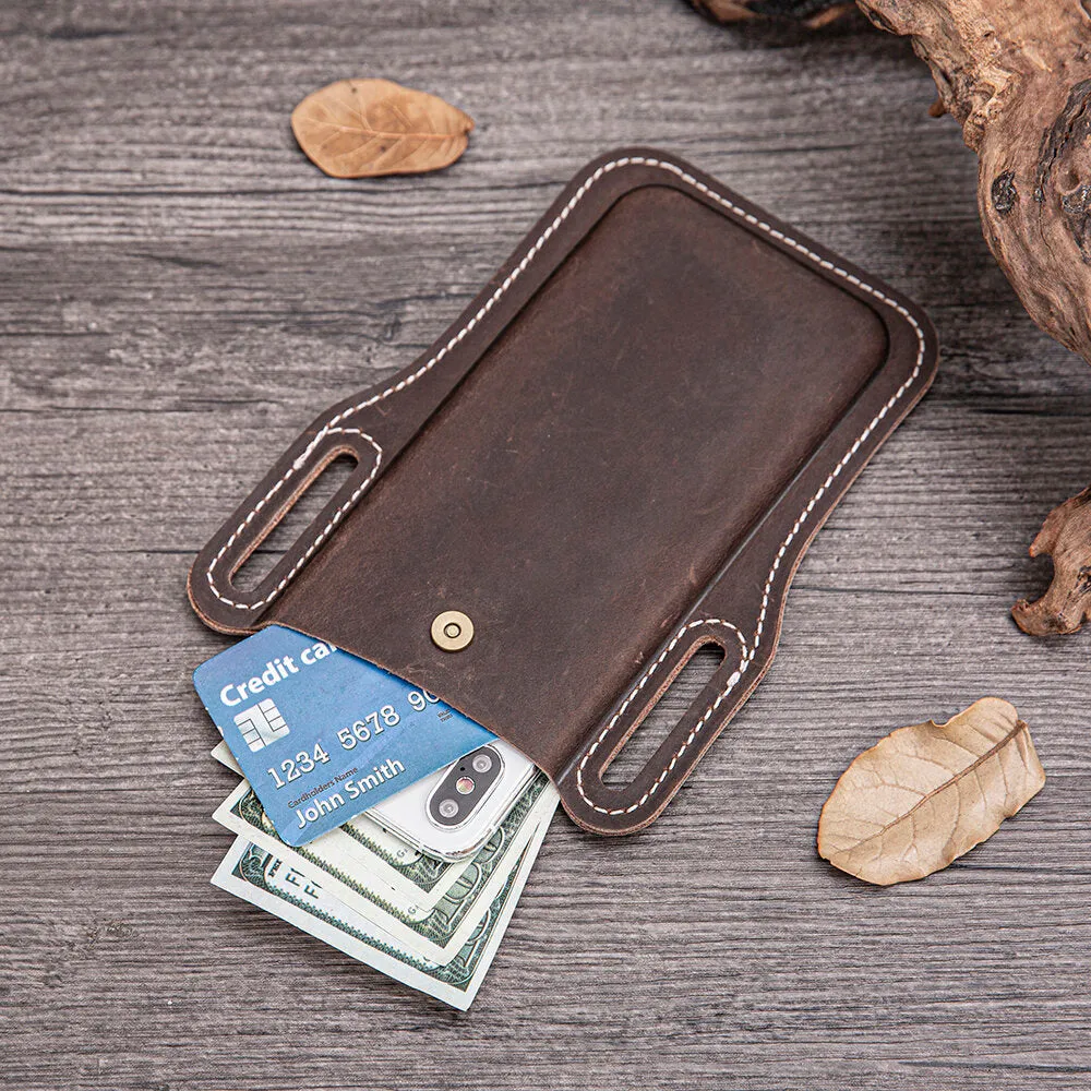 Men Genuine Leather Vintage 6.3 inch Phone Bag Waist Bag Pouch Leather Belt Bag Purse