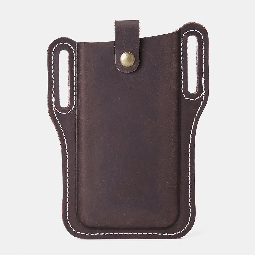 Men Genuine Leather Vintage 6.3 inch Phone Bag Waist Bag Pouch Leather Belt Bag Purse
