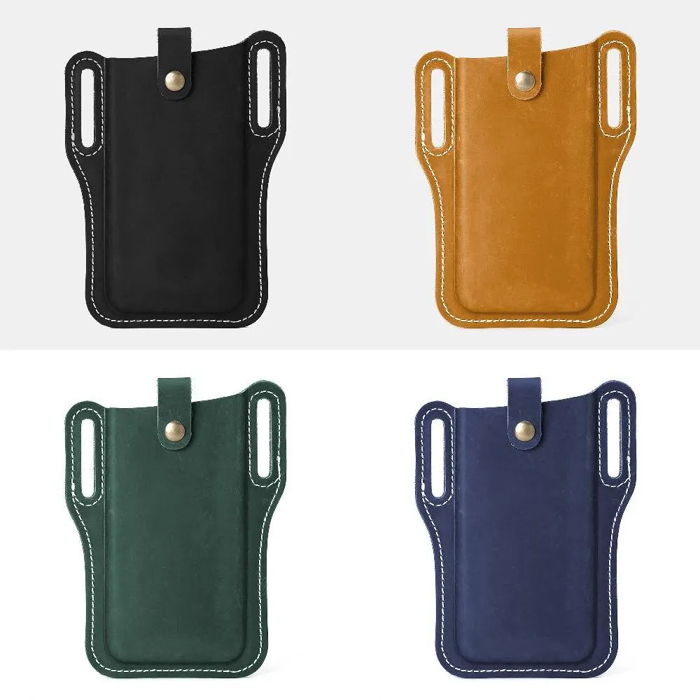 Men Genuine Leather Vintage 6.3 inch Phone Bag Waist Bag Pouch Leather Belt Bag Purse