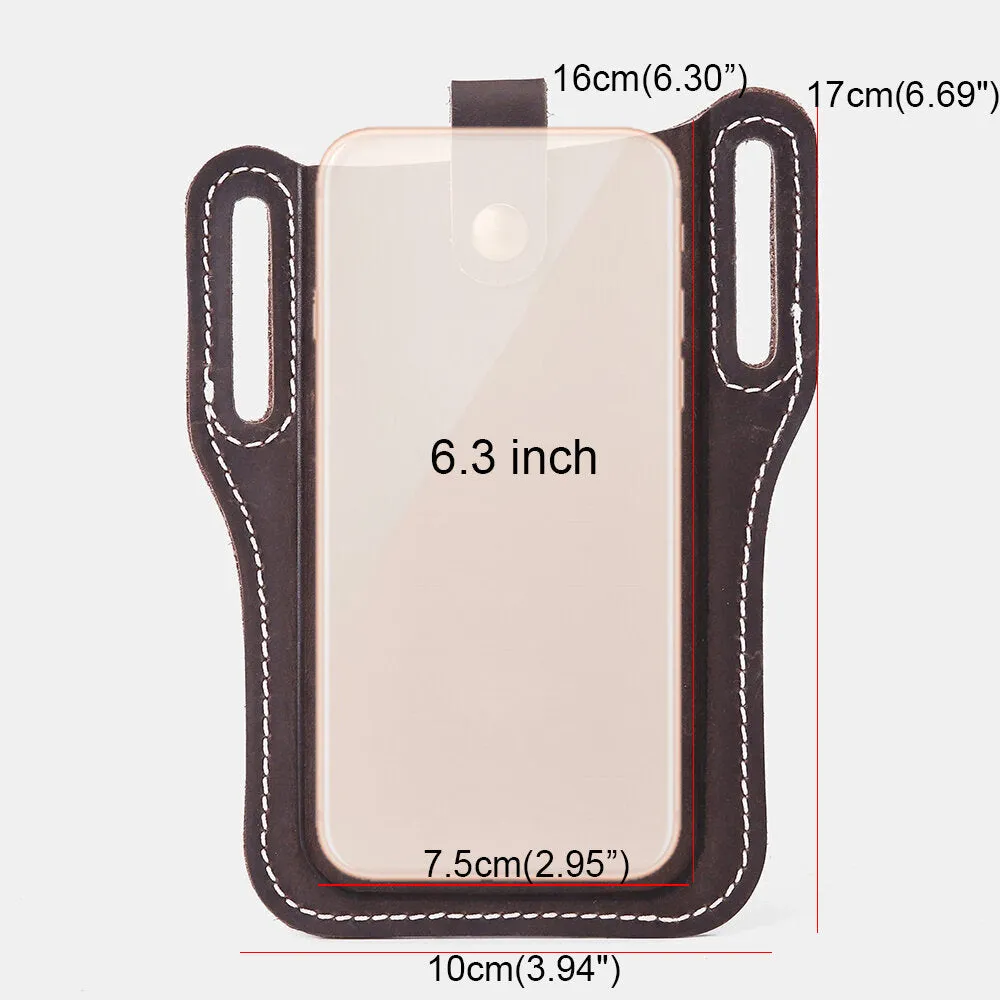 Men Genuine Leather Vintage 6.3 inch Phone Bag Waist Bag Pouch Leather Belt Bag Purse