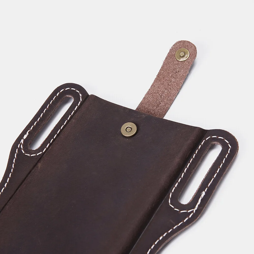 Men Genuine Leather Vintage 6.3 inch Phone Bag Waist Bag Pouch Leather Belt Bag Purse