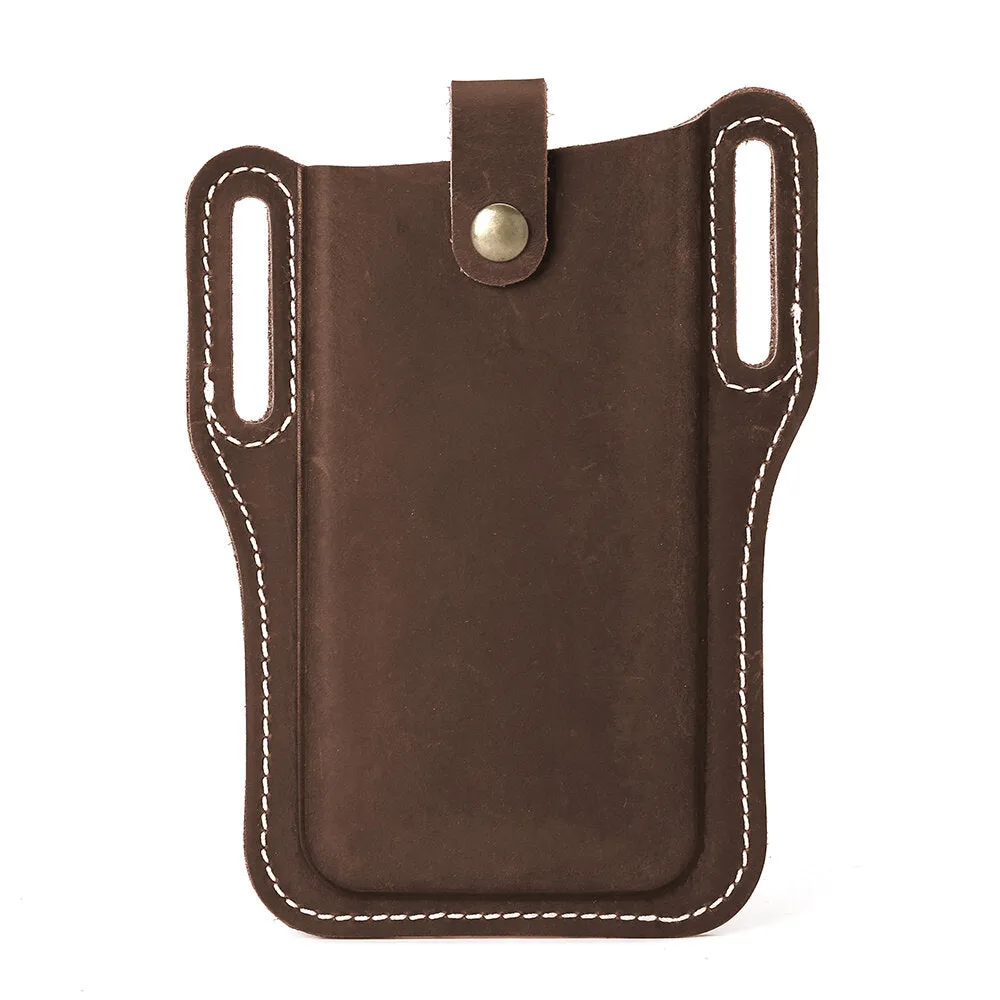 Men Genuine Leather Vintage 6.3 inch Phone Bag Waist Bag Pouch Leather Belt Bag Purse