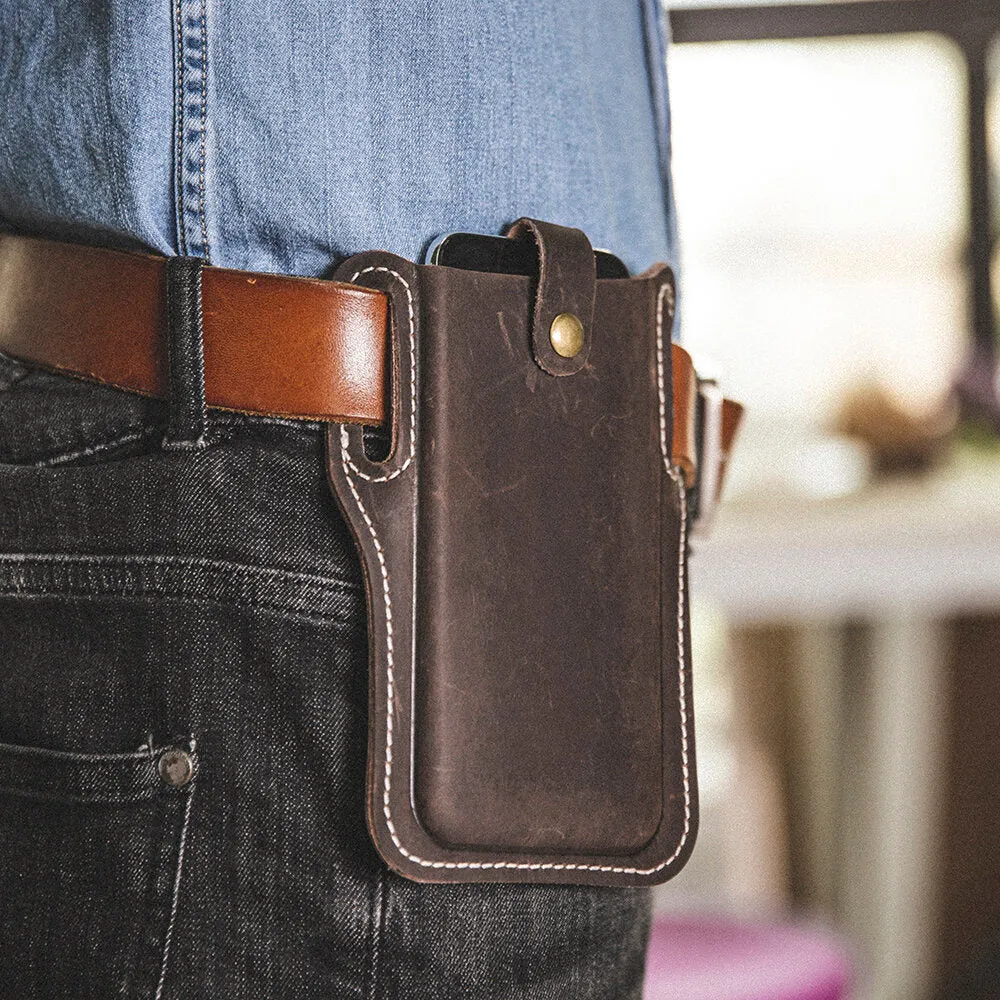 Men Genuine Leather Vintage 6.3 inch Phone Bag Waist Bag Pouch Leather Belt Bag Purse