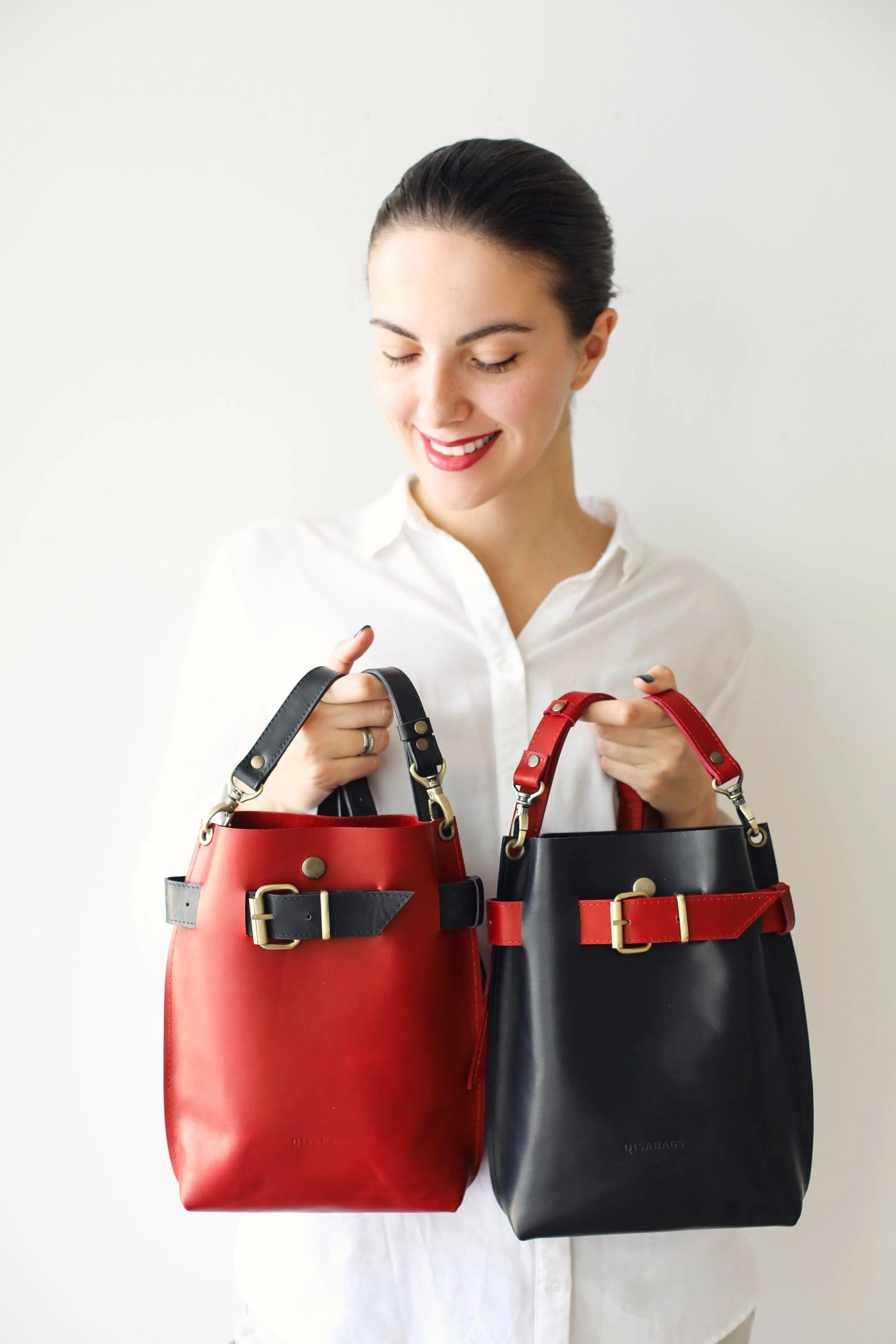 Red w/Black Leather Bag