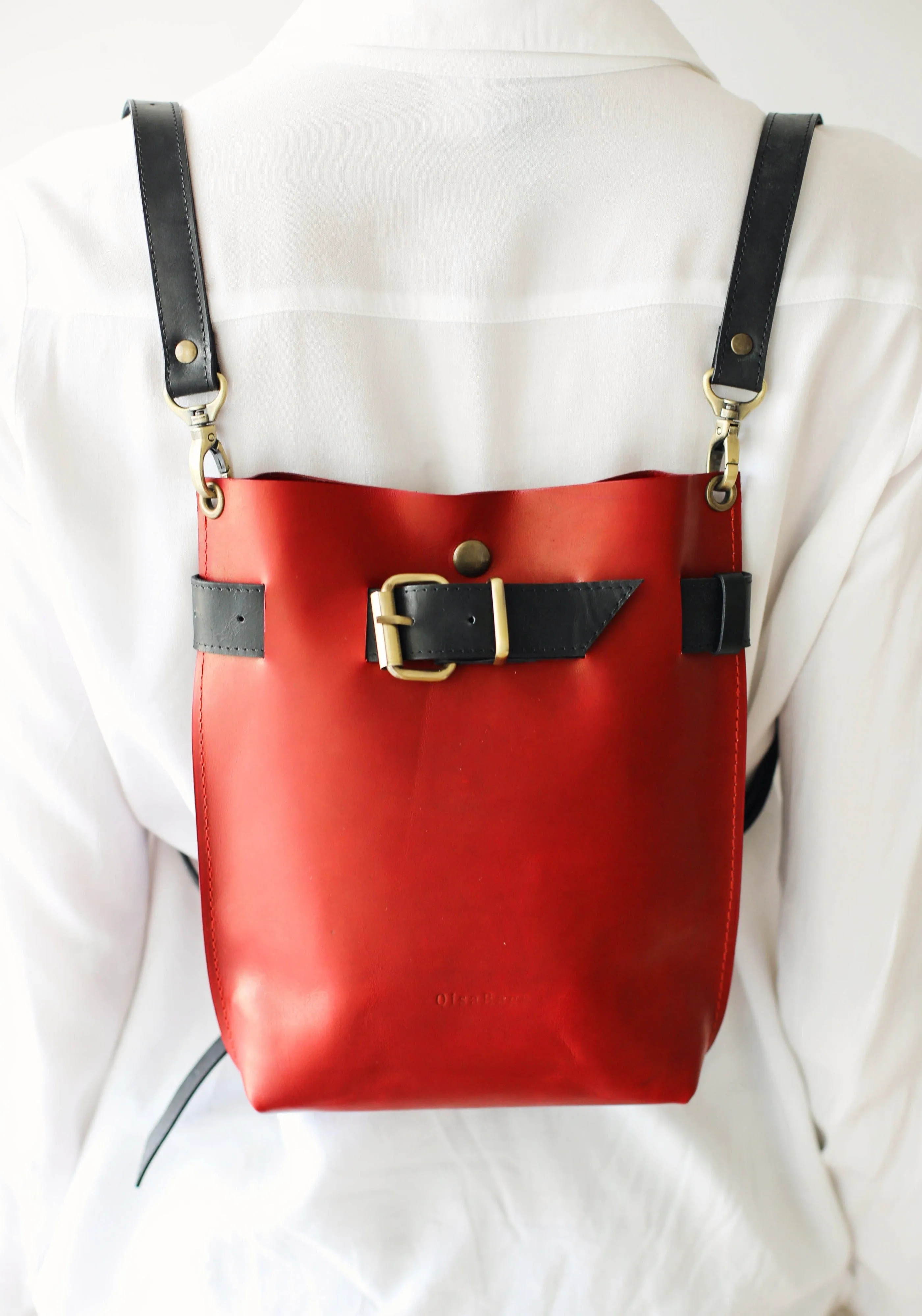 Red w/Black Leather Bag