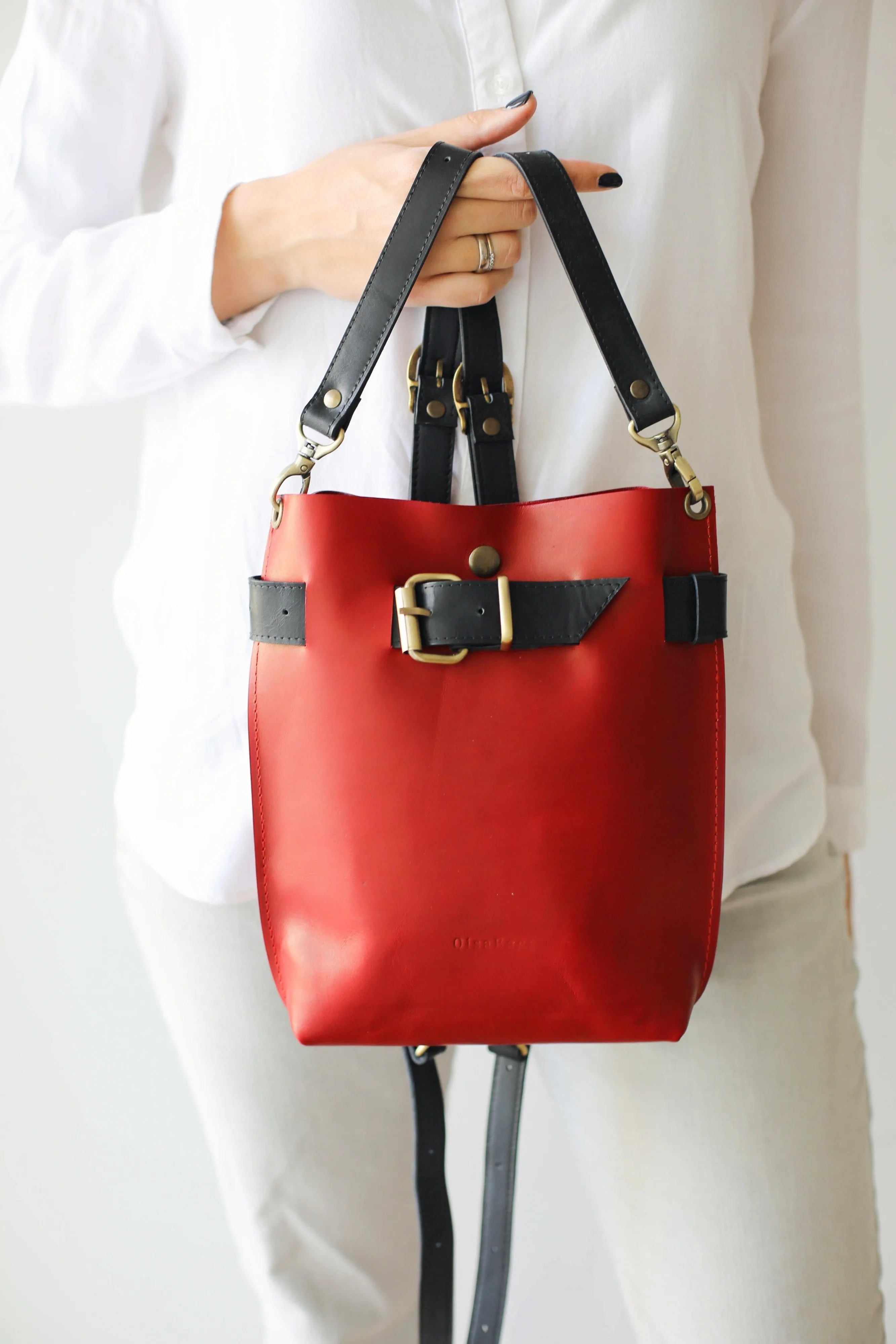 Red w/Black Leather Bag