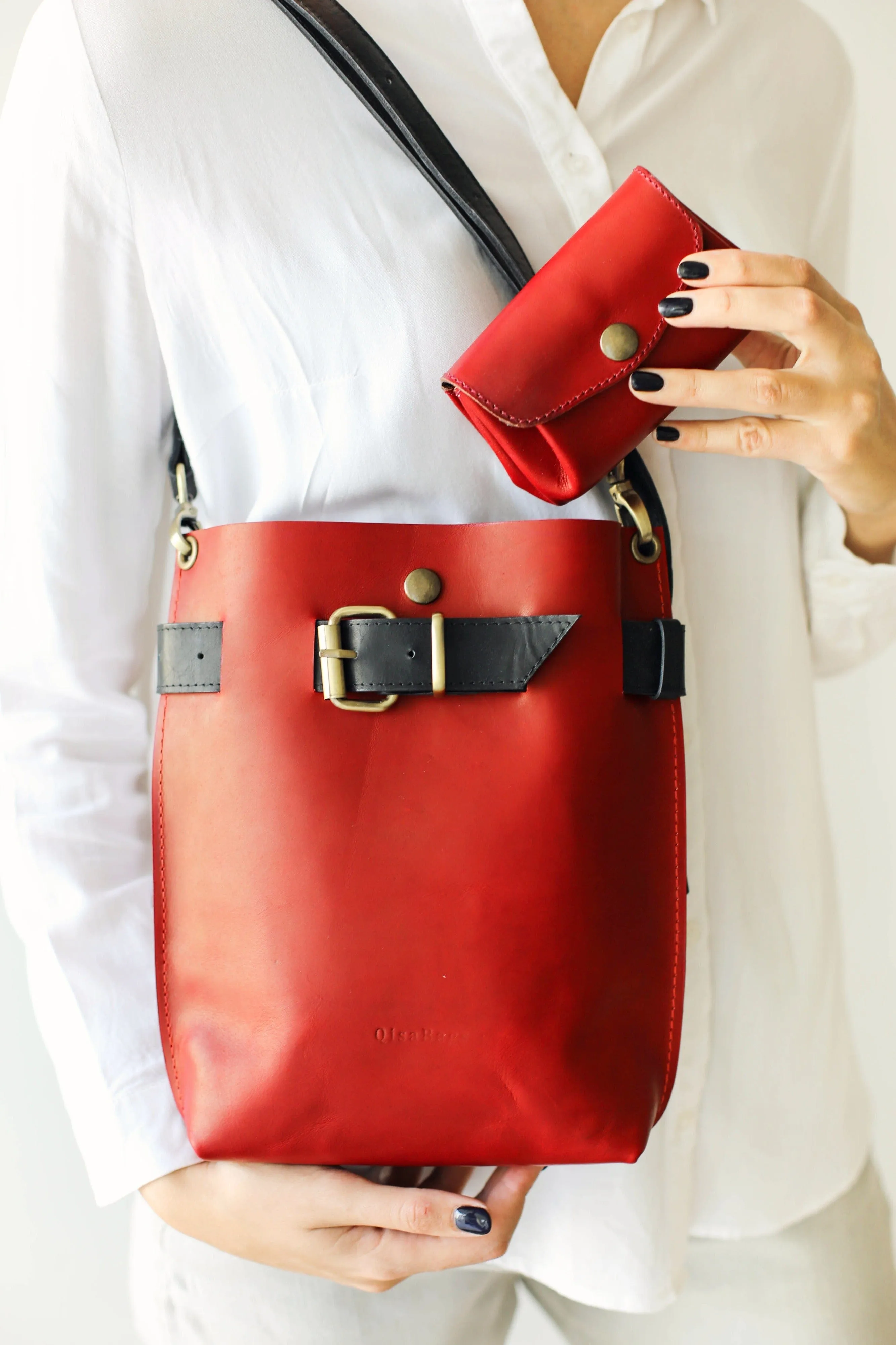Red w/Black Leather Bag