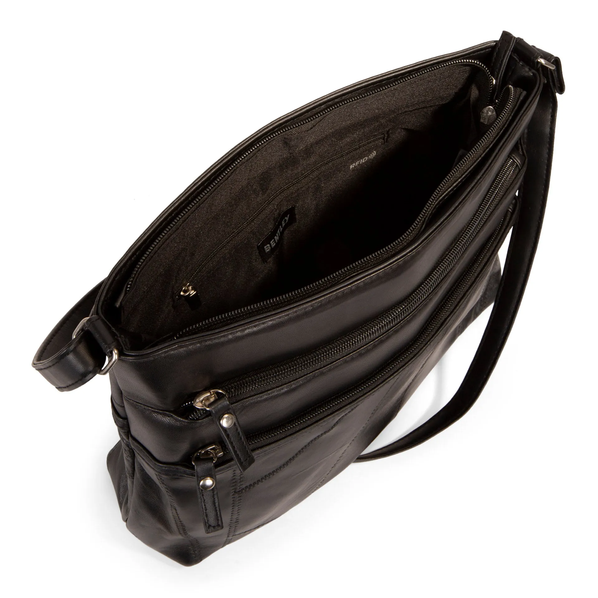 RFID Patch Leather Double Zip Crossbody