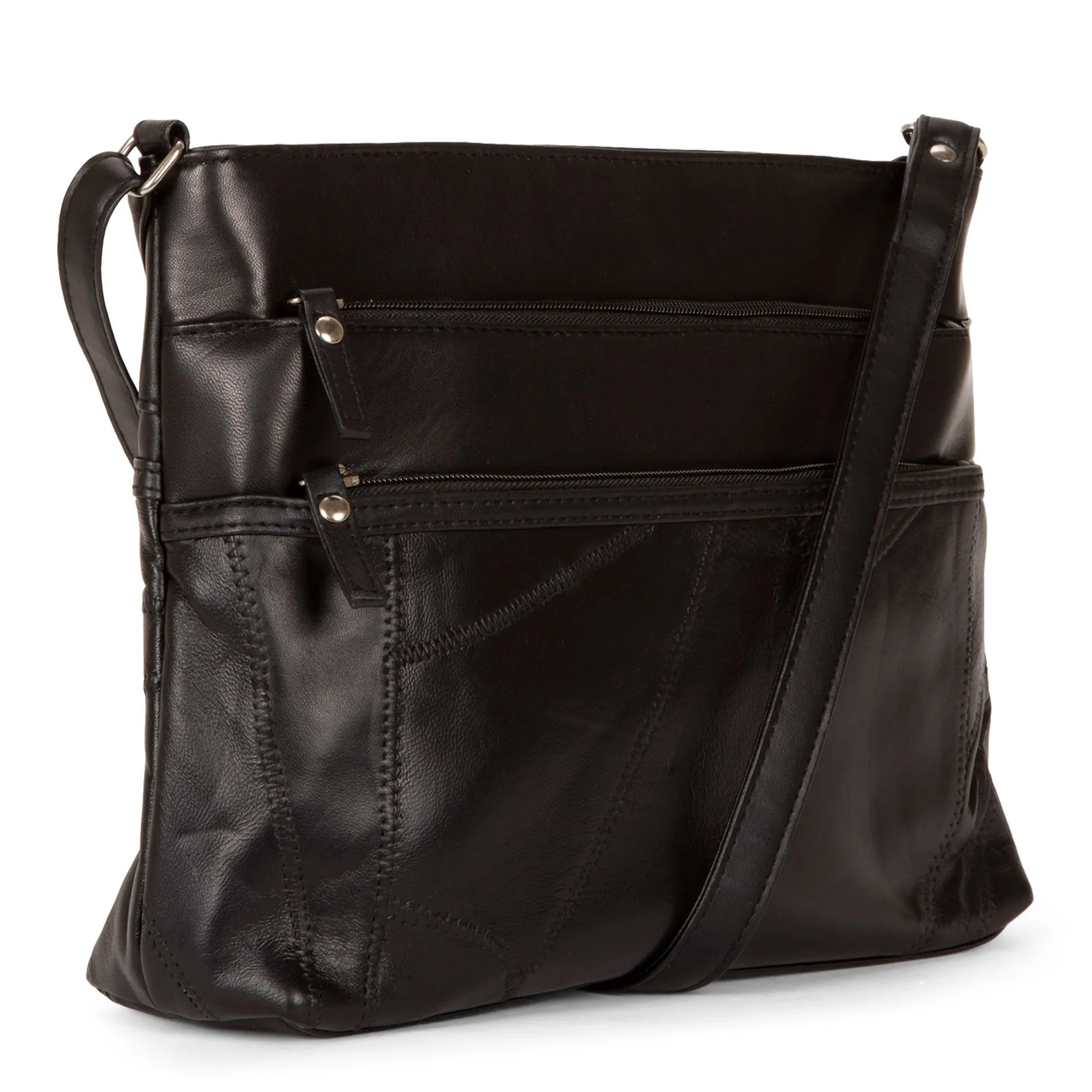 RFID Patch Leather Double Zip Crossbody