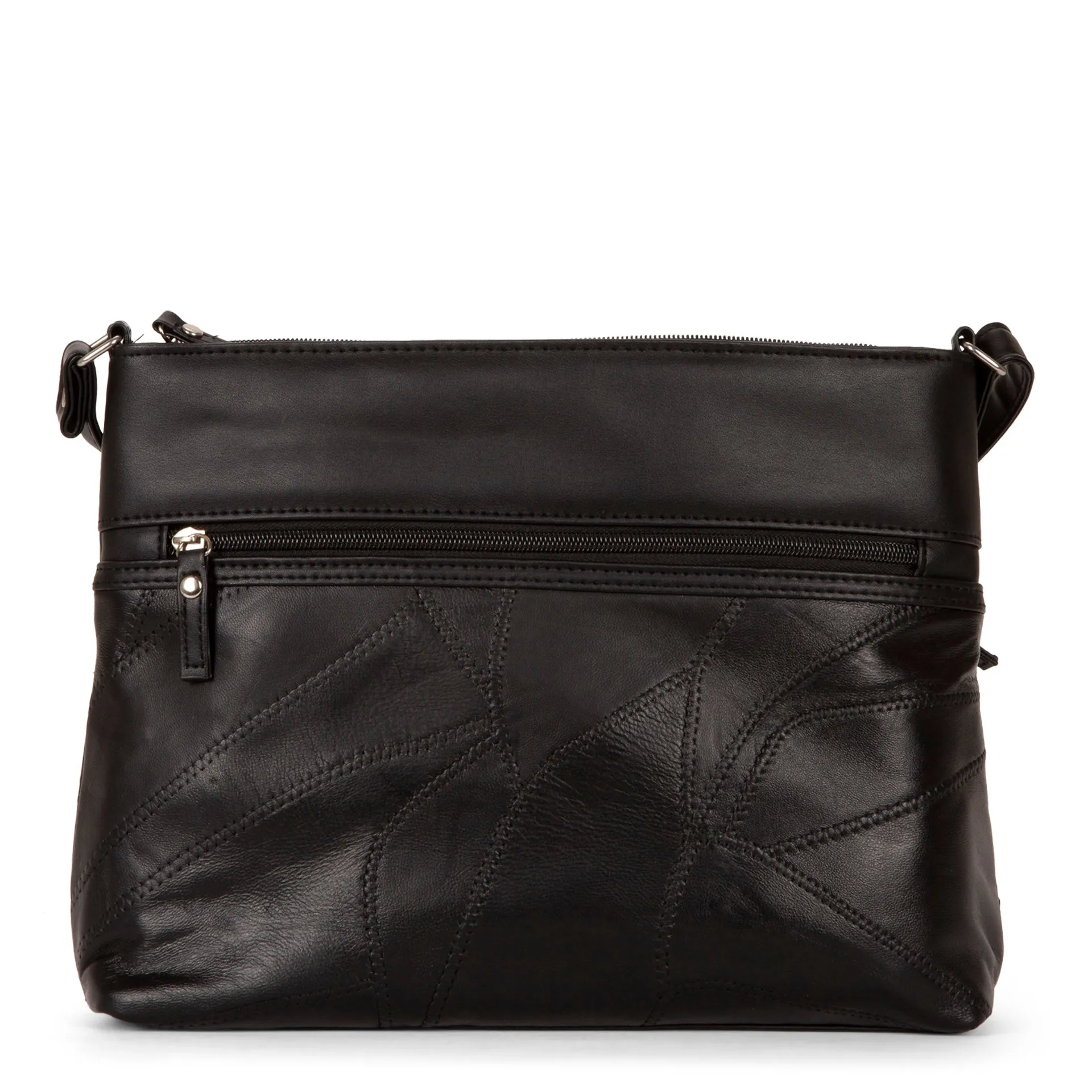 RFID Patch Leather Double Zip Crossbody