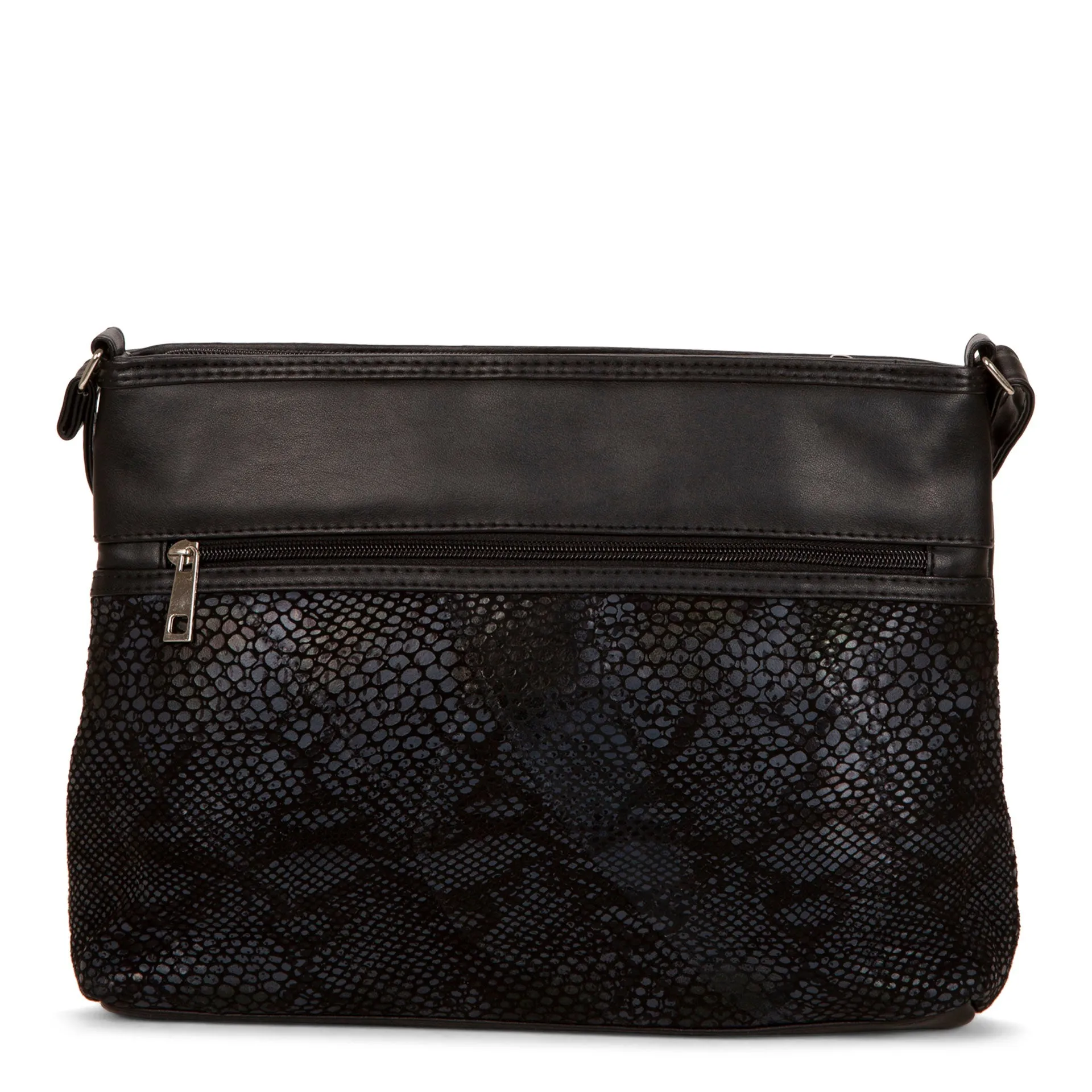 RFID Patch Leather Double Zip Crossbody