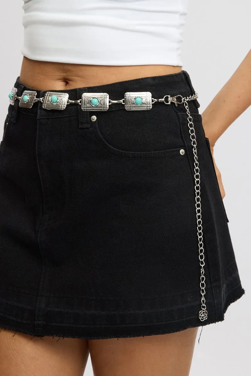 Silver Rectangle Chain Belt