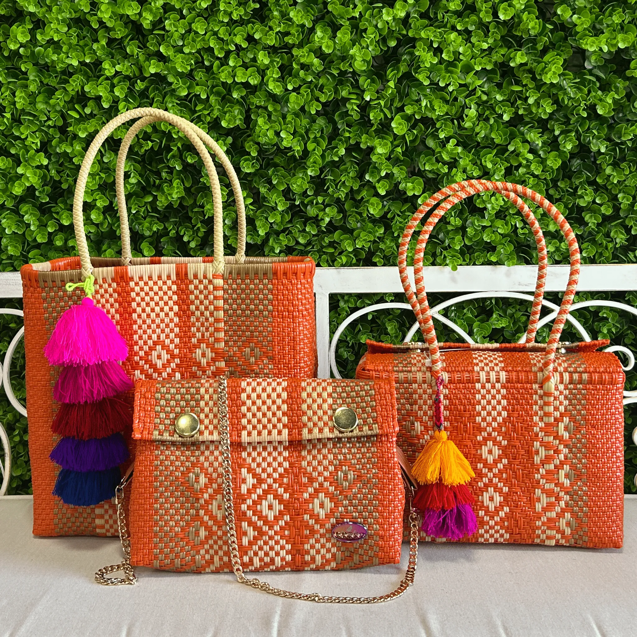 Upcycled Handwoven Crossbody   -  Orange Crush