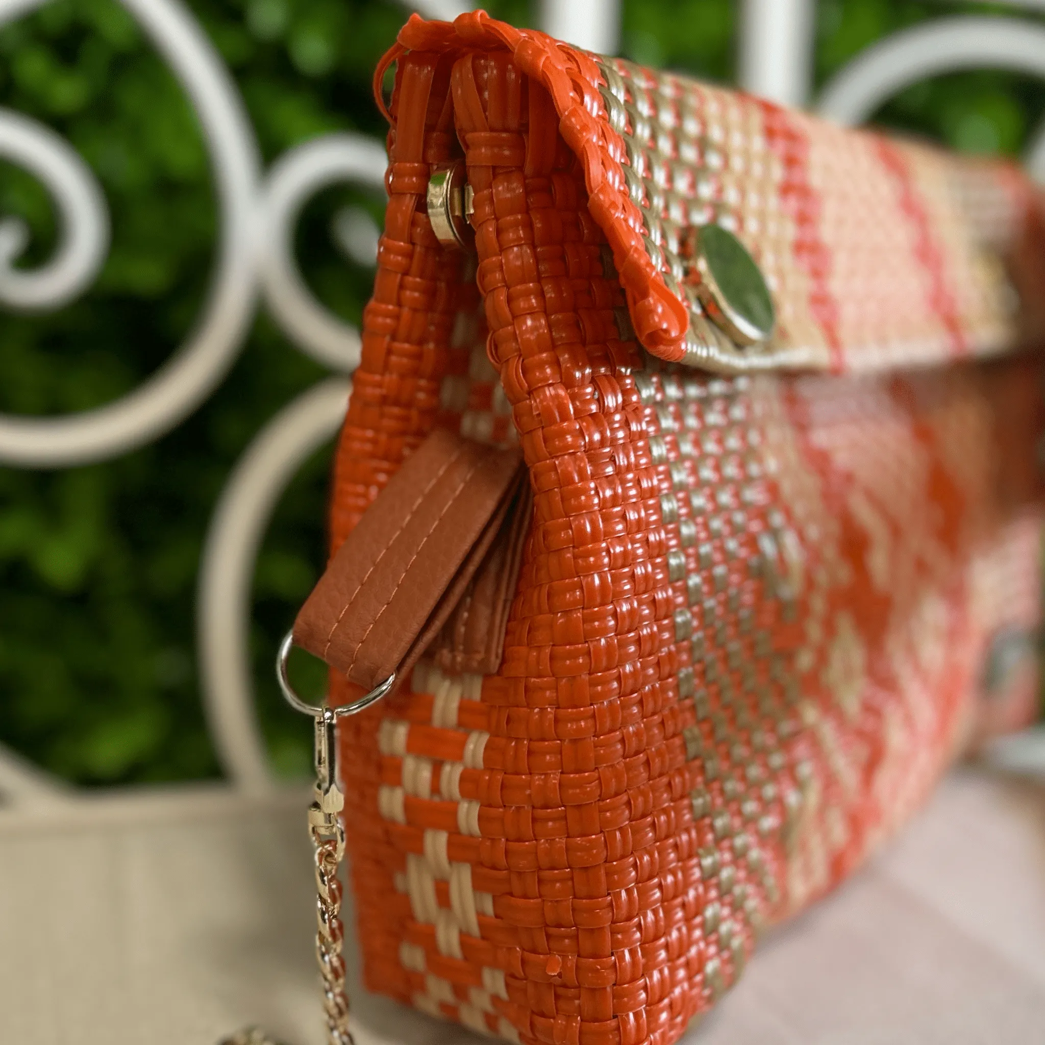 Upcycled Handwoven Crossbody   -  Orange Crush