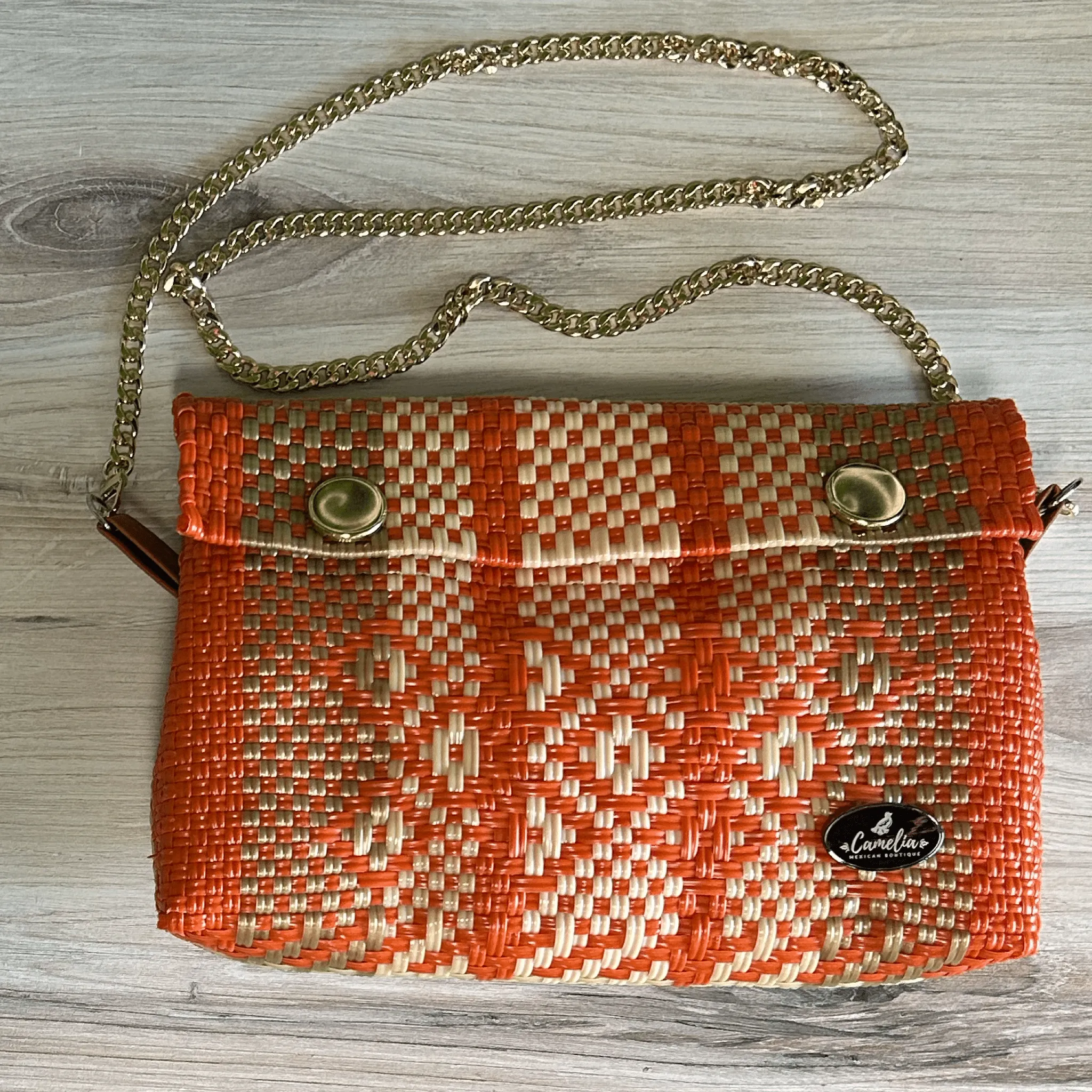 Upcycled Handwoven Crossbody   -  Orange Crush