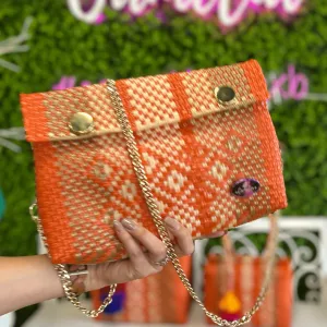 Upcycled Handwoven Crossbody   -  Orange Crush