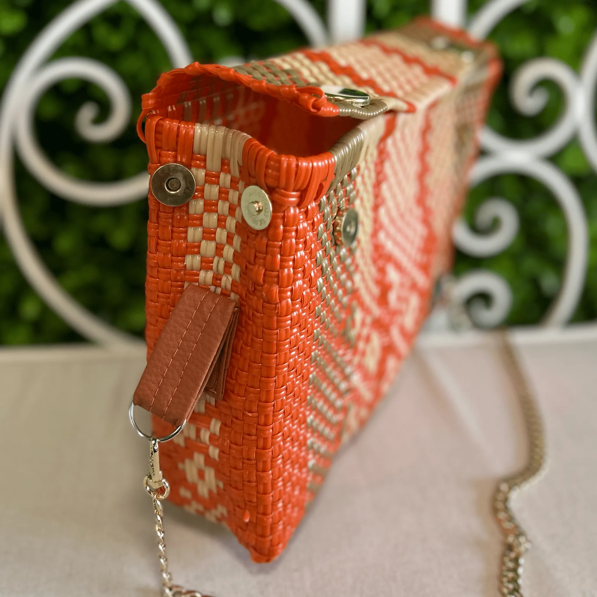 Upcycled Handwoven Crossbody   -  Orange Crush