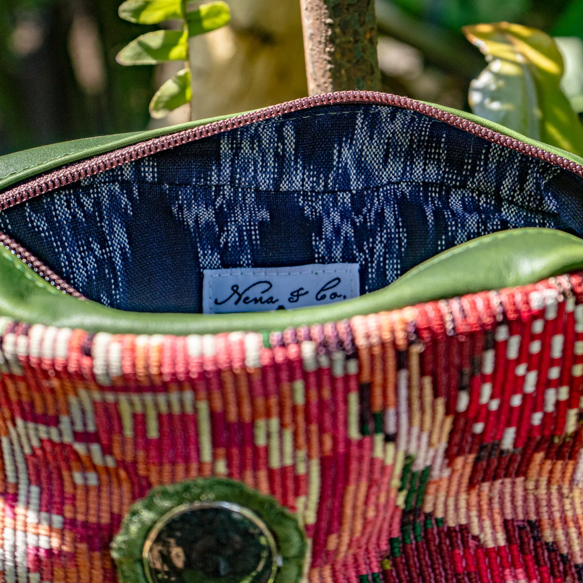 WANDER CROSSBODY BAG   STRAP SET - OOAK HUIPIL WITH JADE - EMERALD - NO. 15551