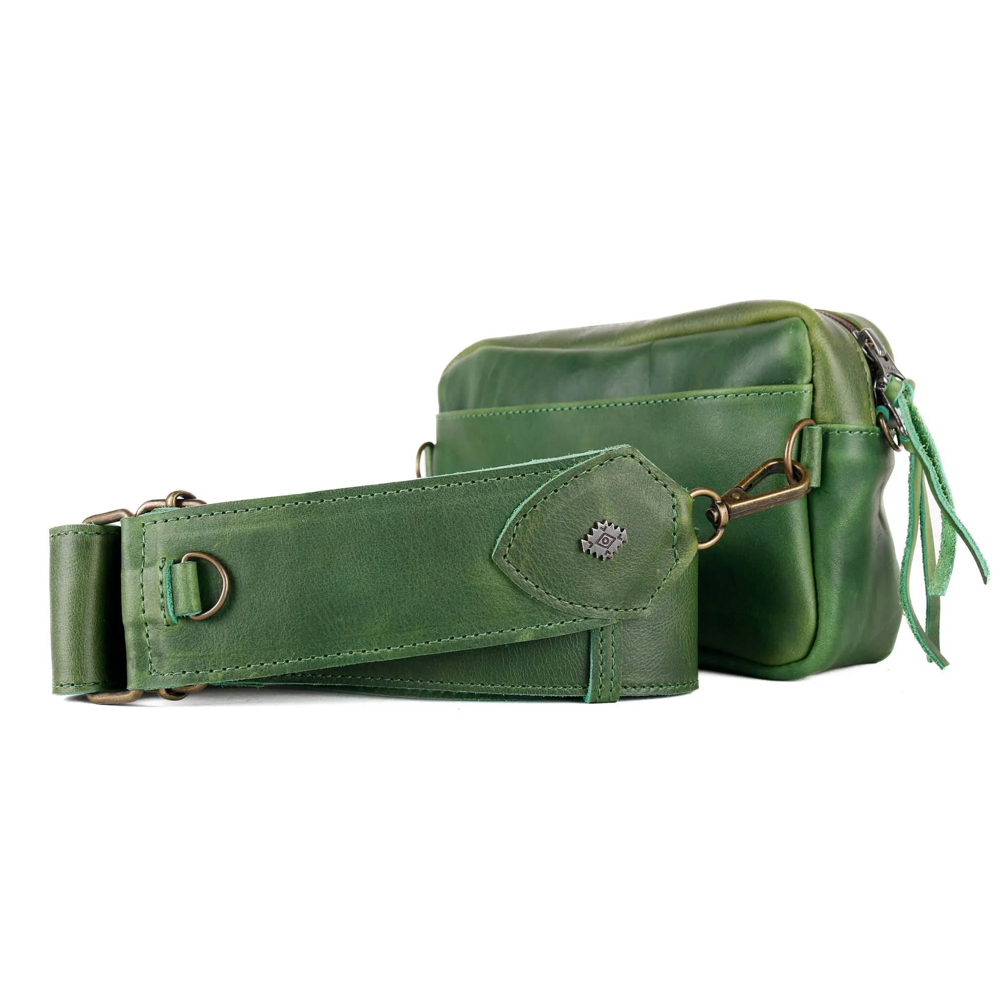WANDER CROSSBODY BAG   STRAP SET - OOAK HUIPIL WITH JADE - EMERALD - NO. 15551