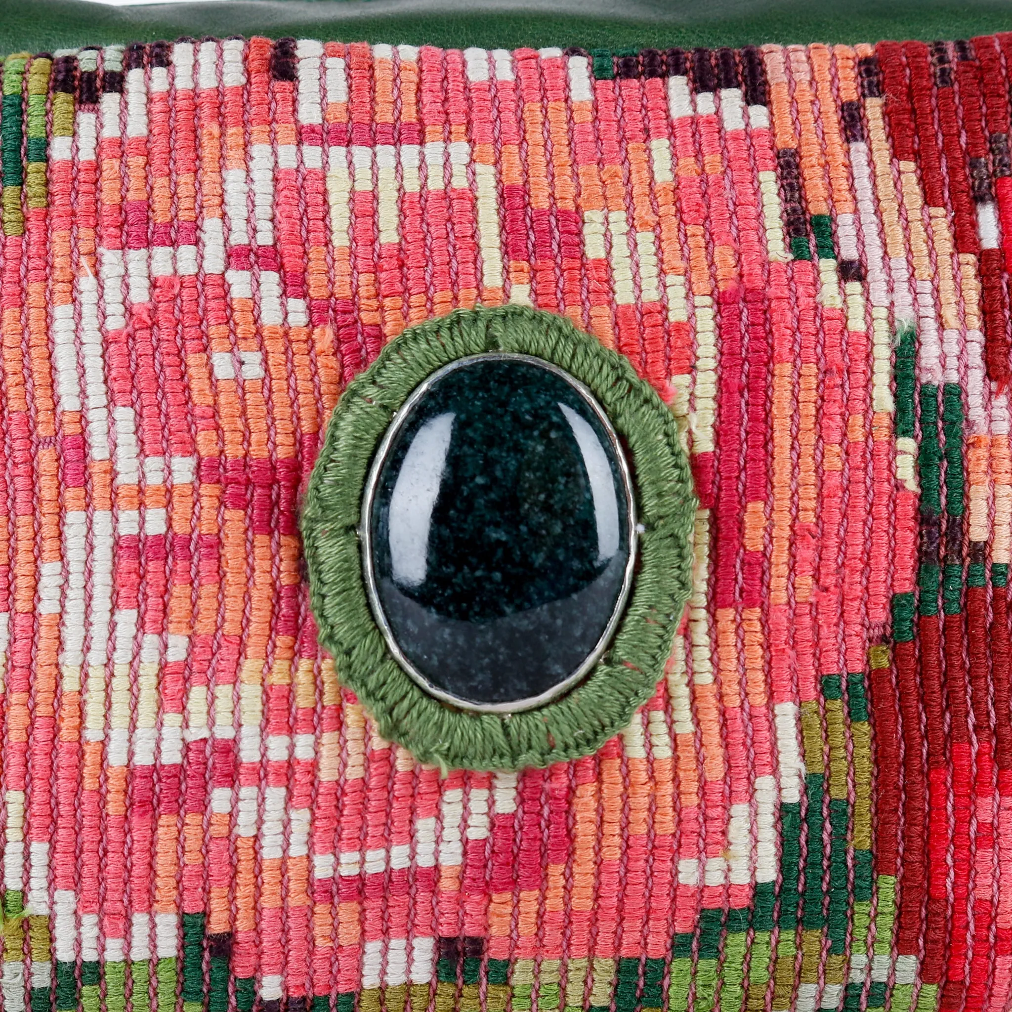 WANDER CROSSBODY BAG   STRAP SET - OOAK HUIPIL WITH JADE - EMERALD - NO. 15551