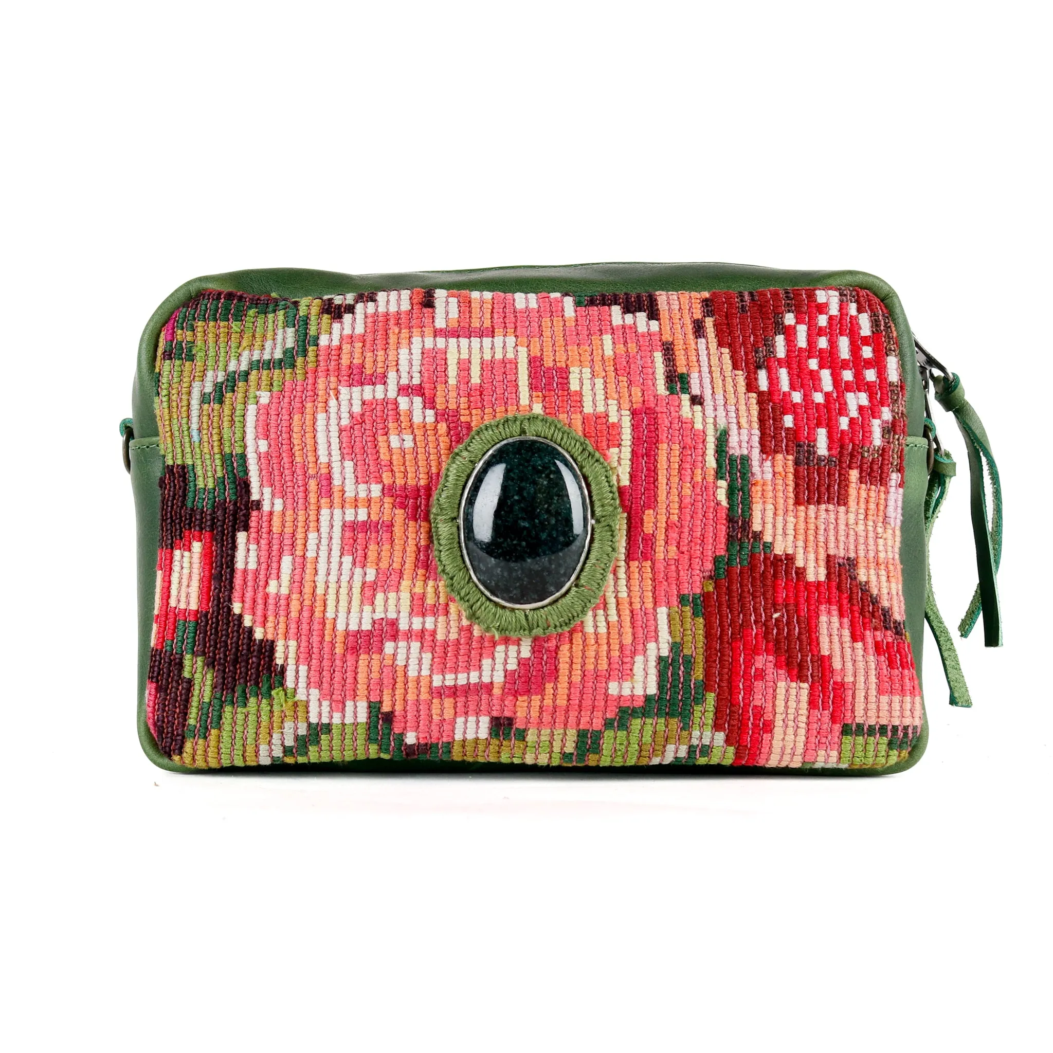 WANDER CROSSBODY BAG   STRAP SET - OOAK HUIPIL WITH JADE - EMERALD - NO. 15551