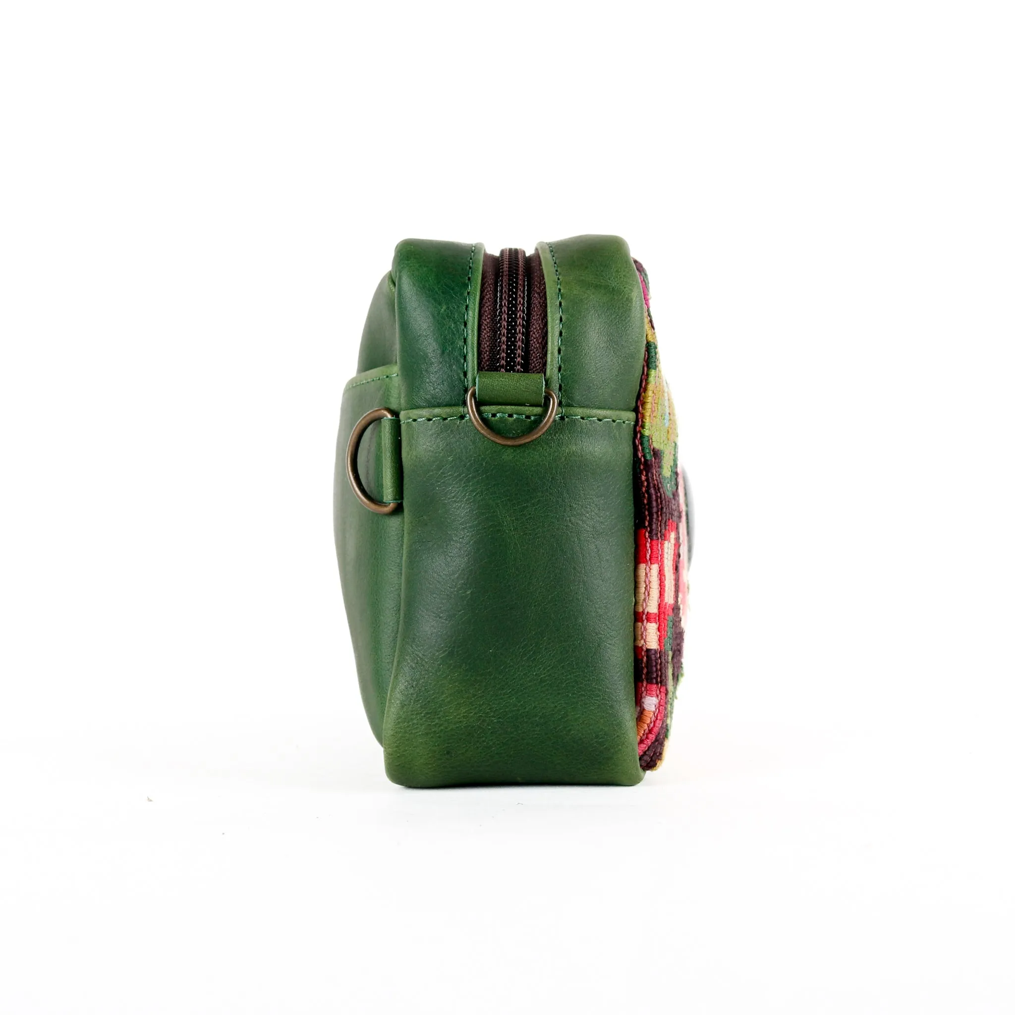 WANDER CROSSBODY BAG   STRAP SET - OOAK HUIPIL WITH JADE - EMERALD - NO. 15551