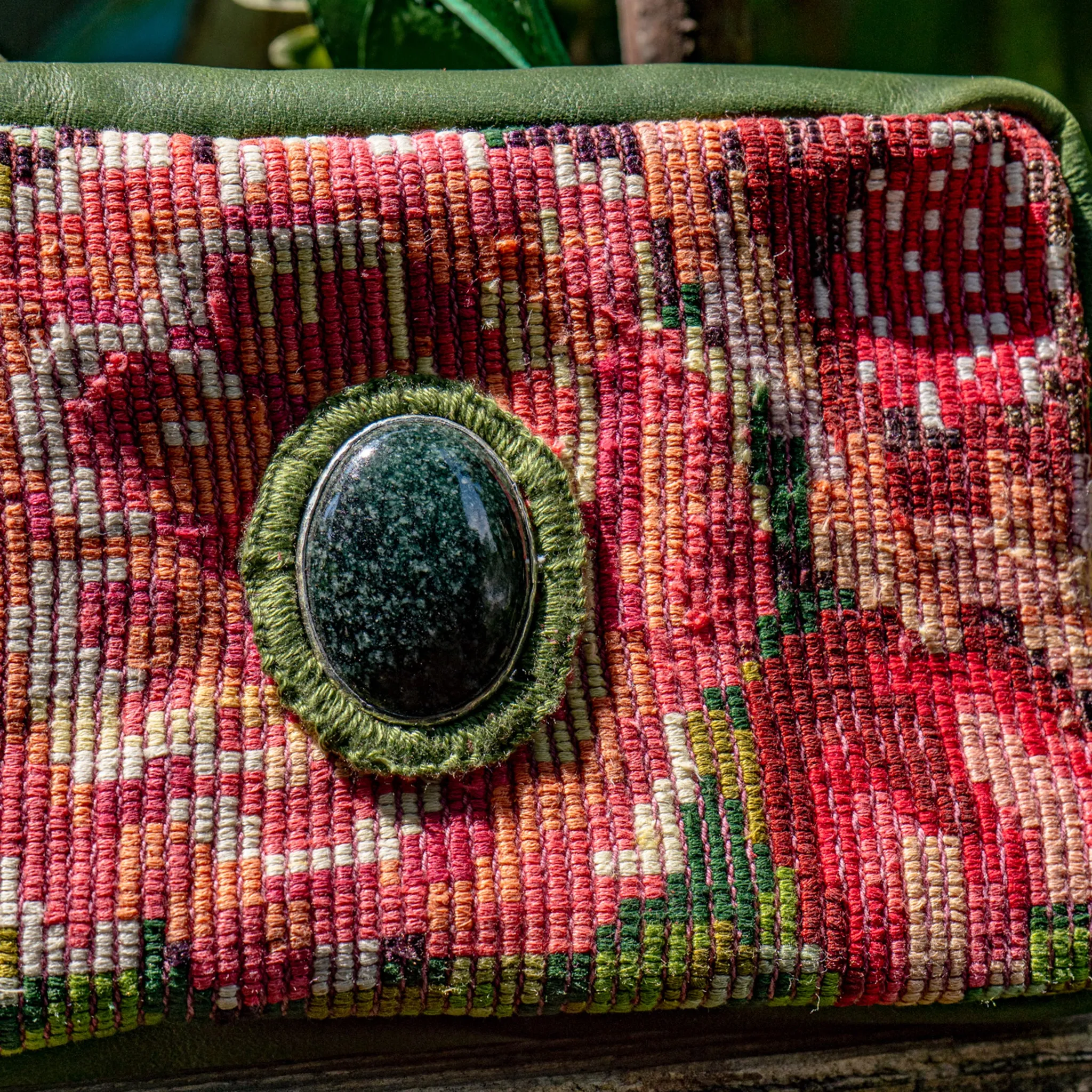WANDER CROSSBODY BAG   STRAP SET - OOAK HUIPIL WITH JADE - EMERALD - NO. 15551