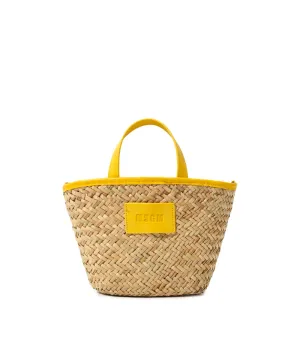 Women's Large straw tote bag with accomanying mini pouch Yellow