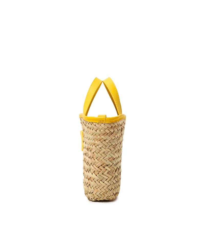 Women's Large straw tote bag with accomanying mini pouch Yellow