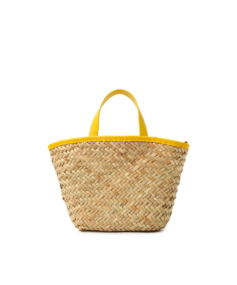 Women's Large straw tote bag with accomanying mini pouch Yellow