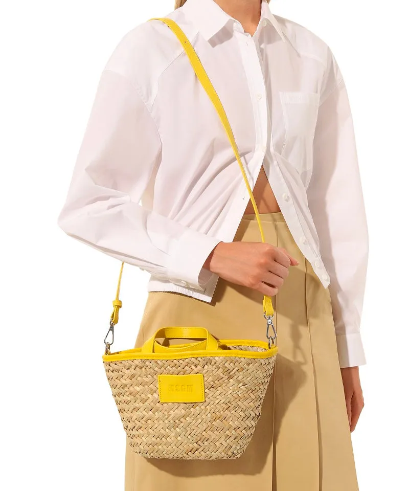 Women's Large straw tote bag with accomanying mini pouch Yellow