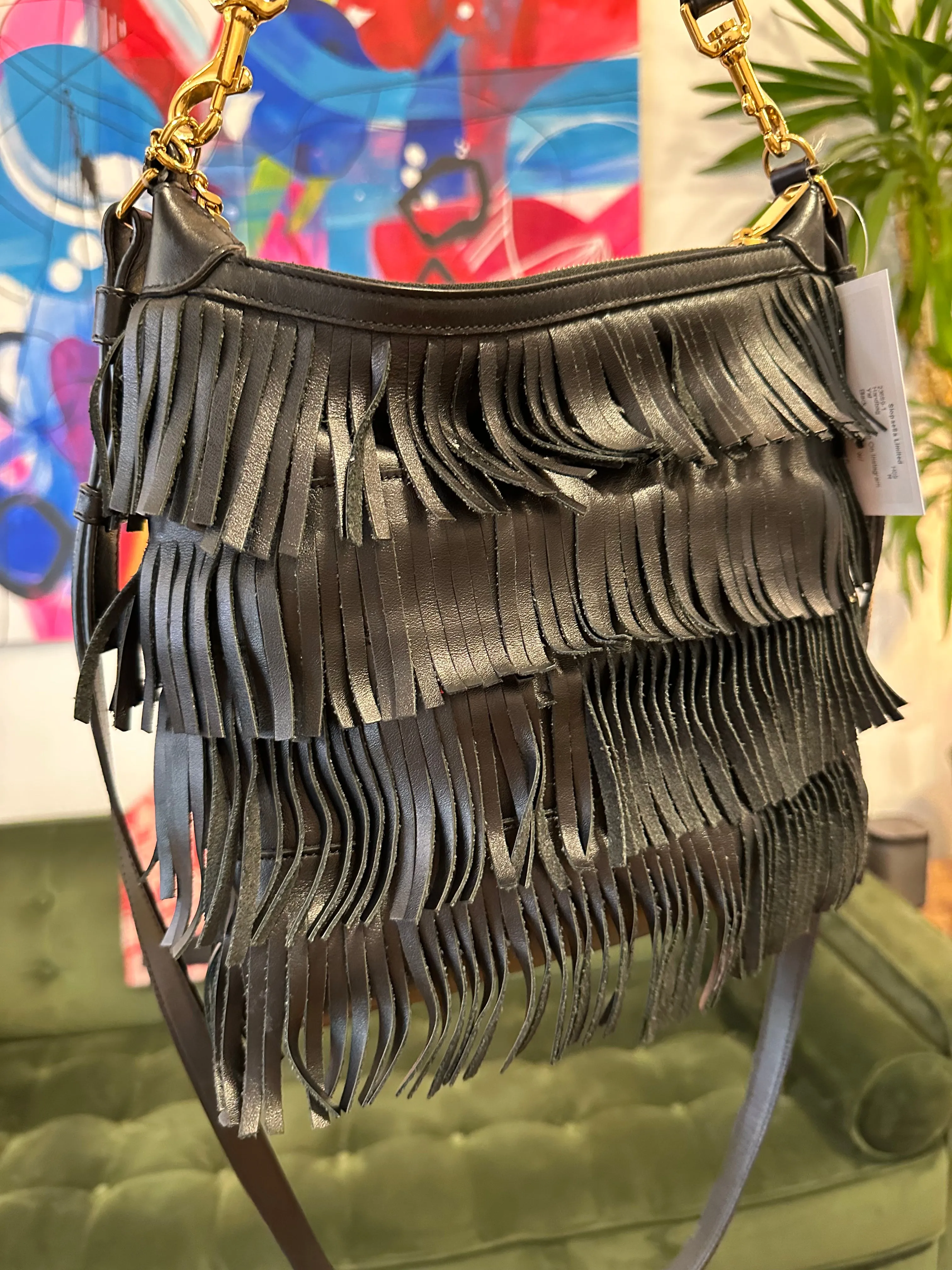 Ysl Vintage Black Leather Fringe Satchel